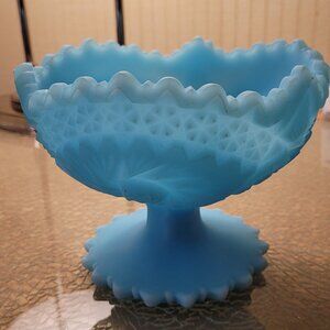 Vintage Fenton Glass Blue Satin Pinwheel Compote